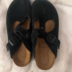 Birkenstock Black Suede Clogs soft footbed size 39 - womens 8.5
